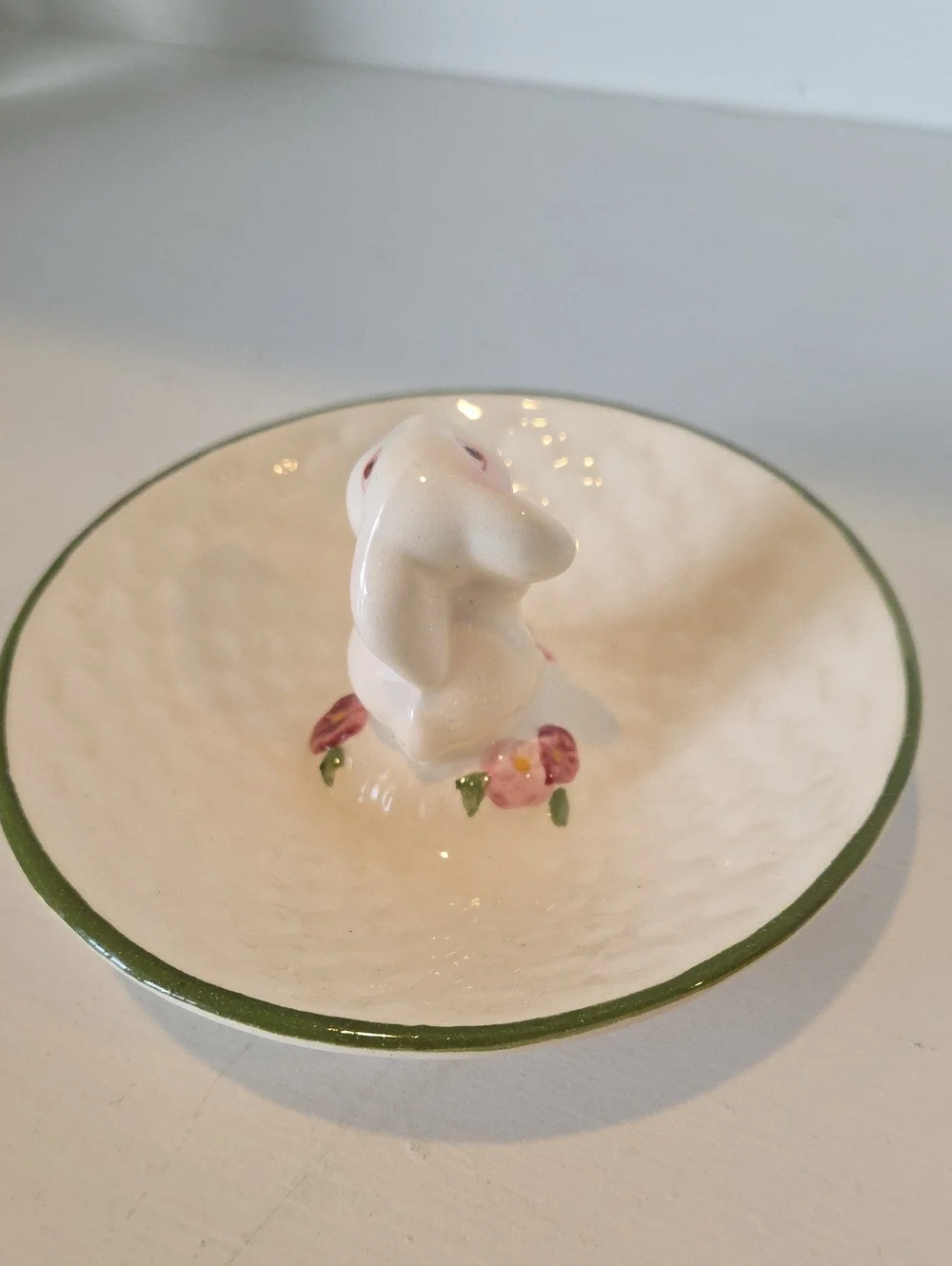 Vintage 1980s Avon ceramic Bunny Ceramic trinket or candy dish.